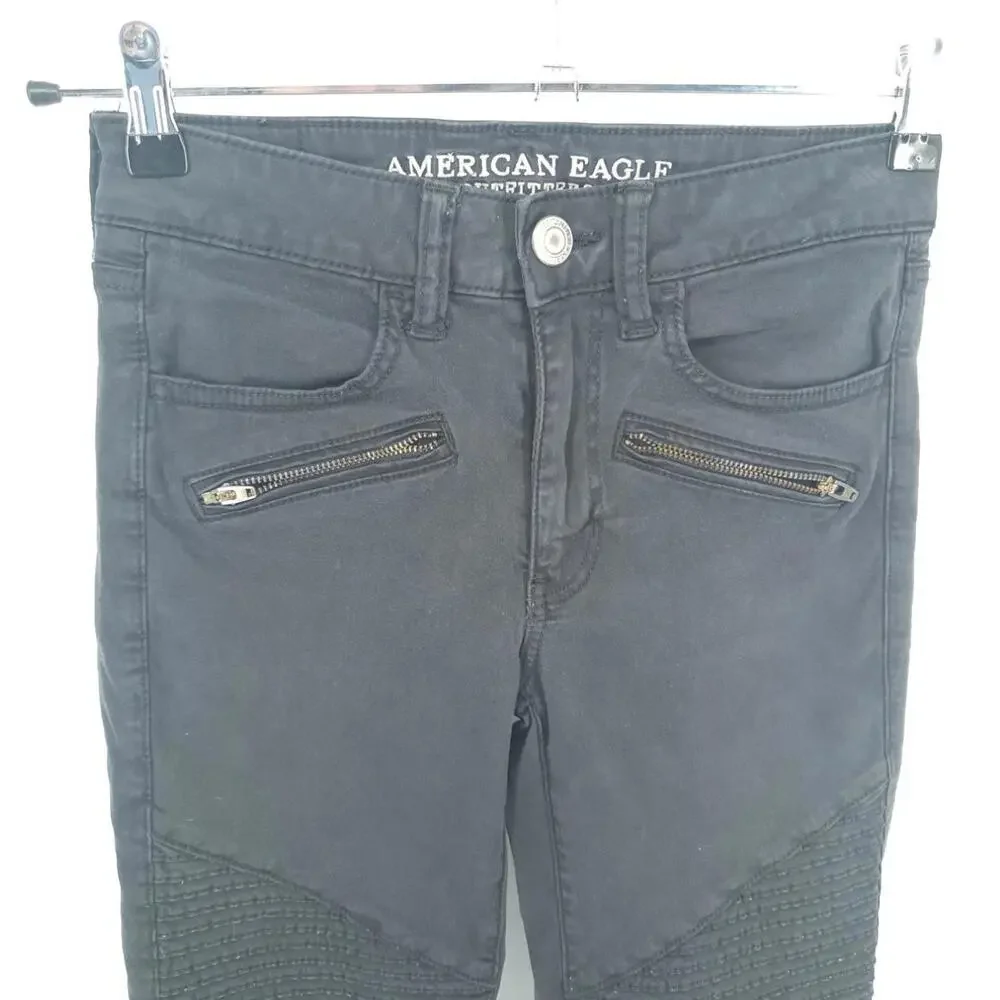 American Eagle  Jegging Womens 2 Hi Rise Super Super Stretch X Black‎ Zippers